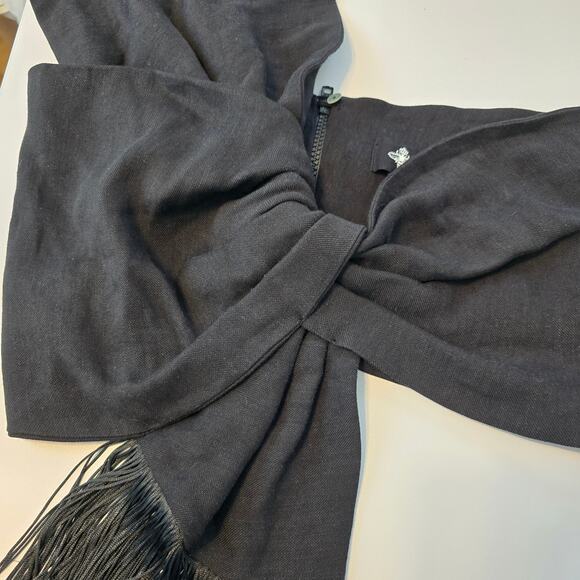 Just BEE Queen Luna One Shoulder Fringe Bandeau Crop Top Black Linen Blend L NWT - Picture 9 of 11